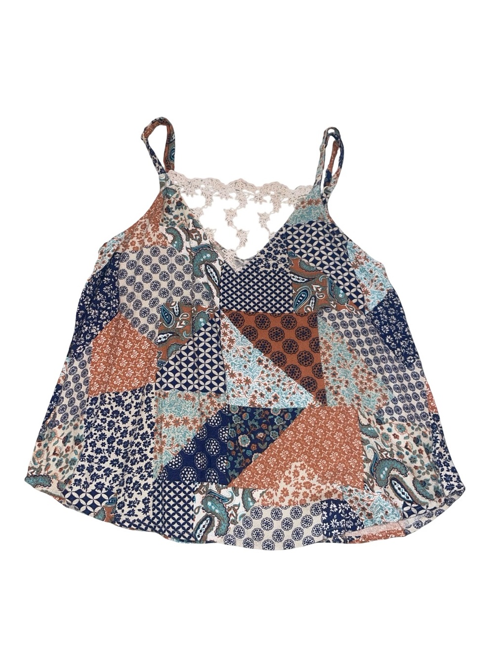 American Rag Paisley Patchwork Blouse - Blue, Brown, Cream